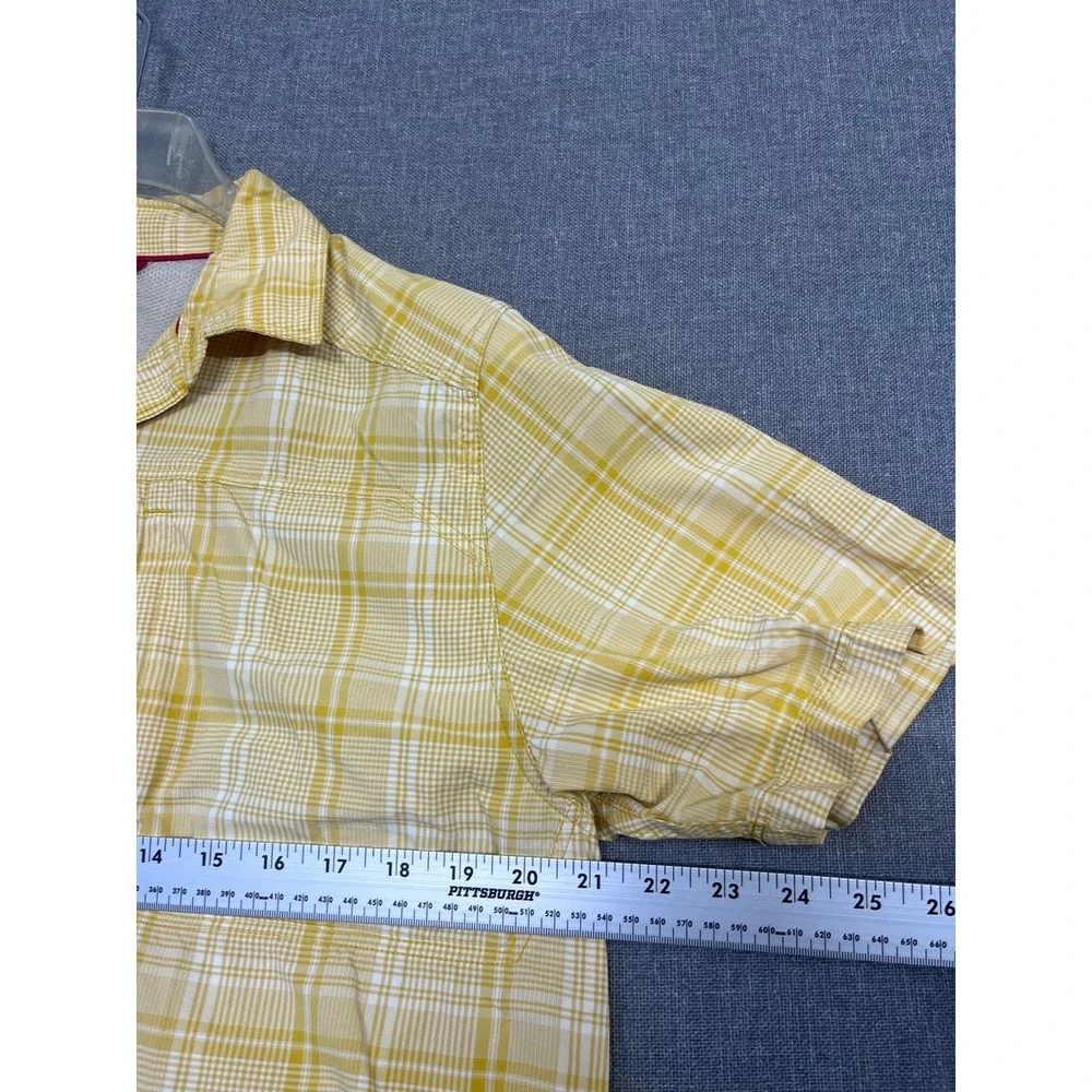 The North Face Mens Yellow Plaid Short Sleeve Hiking Button Up Shirt Size Medium